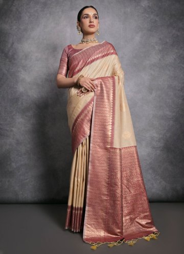 Brown Tussar Silk Woven Contemporary Saree for Cer