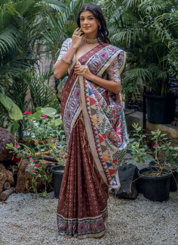 Brown Tussar Silk Woven Trendy Saree for Casual