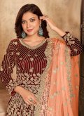 Brown Velvet Embroidered Designer Anarkali Salwar Kameez for Mehndi - 2
