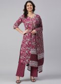 Burgundy color Cotton  Salwar Suit with Floral Print - 2