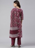 Burgundy color Cotton  Salwar Suit with Floral Print - 3