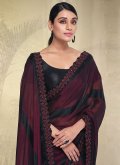 Burgundy Contemporary Saree in Georgette with Lace - 1