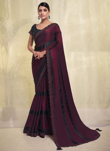 Burgundy Contemporary Saree in Georgette with Lace