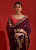 Burgundy Georgette Embroidered Trendy Saree for Casual - 1