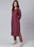 Burgundy Poly Silk Foil Print Salwar Suit for Mehndi - 2