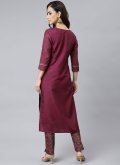 Burgundy Poly Silk Foil Print Salwar Suit for Mehndi - 3