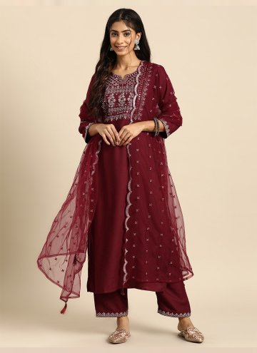 Burgundy Rayon Embroidered Salwar Suit