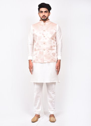 Buttons Art Silk Pink and White Kurta Payjama With Jacket