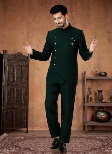 Buttons Rayon Green Jodhpuri Suit