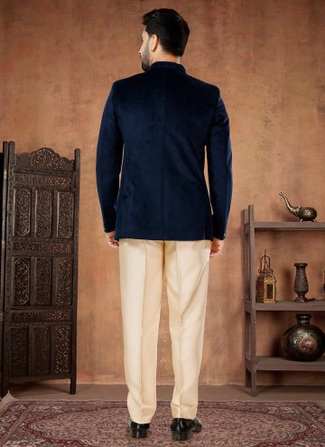 Buttons Velvet Blue Jodhpuri Suit