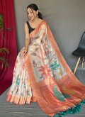 Chanderi Classic Designer Saree in Orange Enhanced with Digital Print - 2