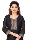Chanderi Designer Salwar Kameez in Black Enhanced with Embroidered - 1
