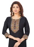 Chanderi Designer Salwar Kameez in Black Enhanced with Embroidered - 1