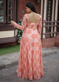 Chanderi Floor Length Gown in Peach Enhanced with Digital Print - 1