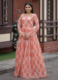 Chanderi Floor Length Gown in Peach Enhanced with Digital Print - 2