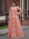 Chanderi Floor Length Gown in Peach Enhanced with Digital Print - 3