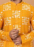 Chanderi Kurta Pyjama in Mustard Enhanced with Embroidered - 1