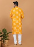 Chanderi Kurta Pyjama in Mustard Enhanced with Embroidered - 4