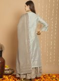 Chanderi Silk Designer Lehenga Choli in Grey Enhanced with Embroidered - 2