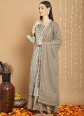 Chanderi Silk Designer Lehenga Choli in Grey Enhanced with Embroidered - 3