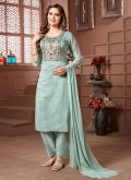 Chanderi Silk Salwar Suit in Blue Enhanced with Embroidered - 2