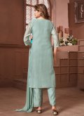 Chanderi Silk Salwar Suit in Blue Enhanced with Embroidered - 3