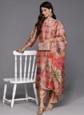Chanderi Silk Salwar Suit in Brown Enhanced with Printed - 1