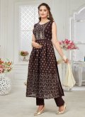Chanderi Silk Salwar Suit in Brown Enhanced with Resham Work - 2