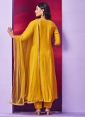 Chanderi Silk Salwar Suit in Mustard Enhanced with Embroidered - 1
