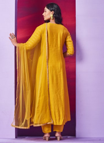 Chanderi Silk Salwar Suit in Mustard Enhanced with Embroidered