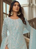 Charming Aqua Blue Net Embroidered Trendy Salwar Suit - 1