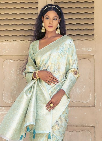 Charming Aqua Blue Silk Woven Classic Designer Saree