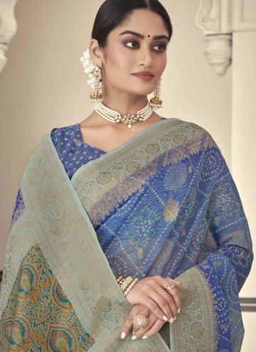 Charming Bandhej Print Silk Blue Contemporary Saree