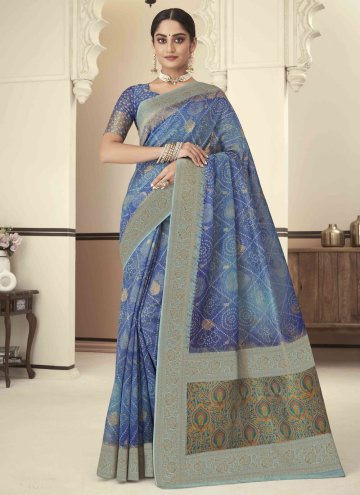 Charming Bandhej Print Silk Blue Contemporary Saree