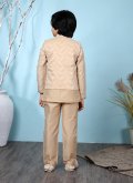 Charming Beige Handloom Silk Jacquard Work Kurta Payjama With Jacket - 1