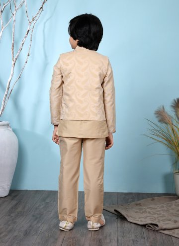 Charming Beige Handloom Silk Jacquard Work Kurta Payjama With Jacket