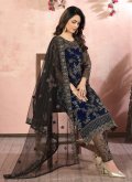 Charming Black and Blue Net Embroidered Pant Style Suit - 2