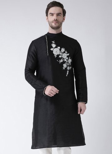 Charming Black Art Dupion Silk Embroidered Angarkha