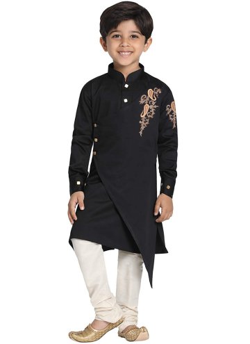 Charming Black Cotton  Embroidered Indo Western