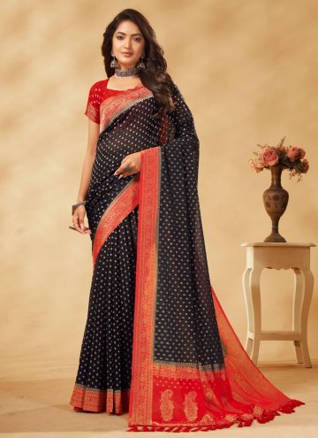 Charming Black Georgette Woven Contemporary Saree for Ceremonial