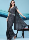 Charming Black Satin Silk Embroidered Trendy Saree - 2