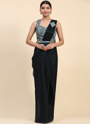 Charming Black Shimmer Embroidered Trendy Saree
