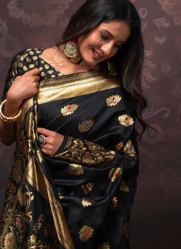 Charming Black Silk Woven Designer Saree for Ceremonial