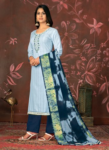 Charming Blue Cotton  Hand Work Trendy Salwar Kameez