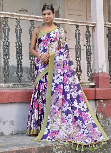 Charming Blue Cotton Silk Printed Classic Designer Saree