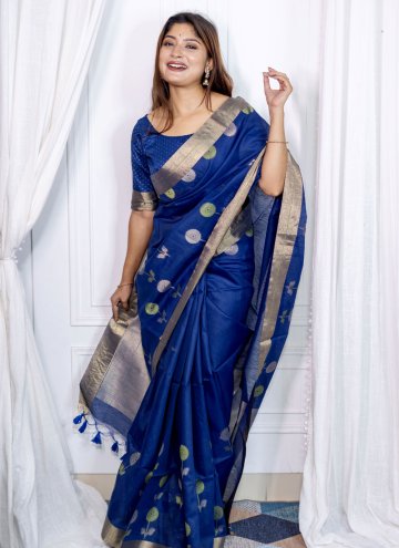 Charming Blue Cotton Silk Woven Trendy Saree