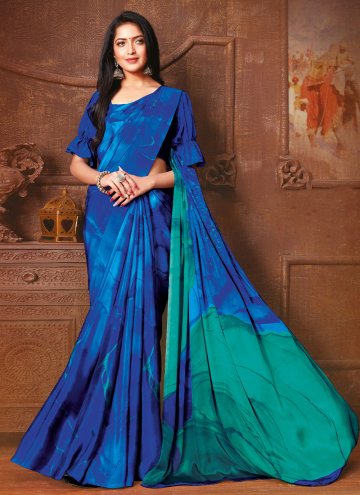 Charming Blue Faux Crepe Abstract Print Contemporary Saree for Casual