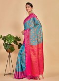 Charming Blue Kanjivaram Silk Woven Trendy Saree - 1