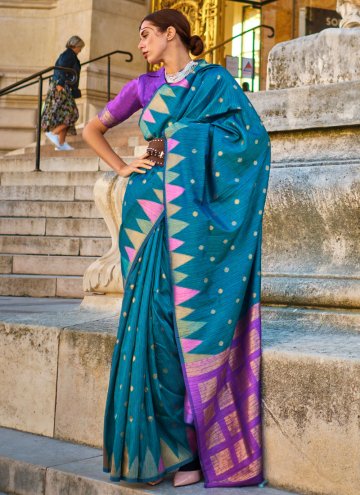 Charming Blue Khadi Woven Designer Saree