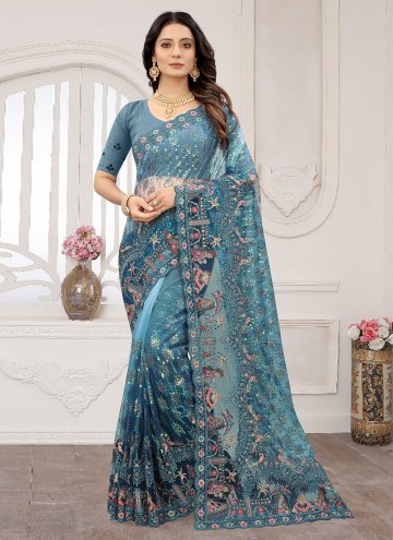 Charming Blue Net Cord Trendy Saree